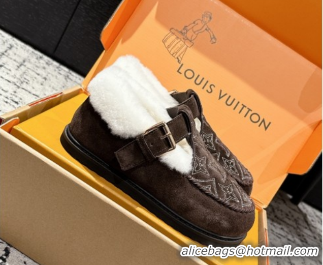 Fashion Louis Vuitton Colorado Comfort Mary Janes Loafers in Monogram-Embroidered Suede and Wool Brown 1AIGKZ 1022076
