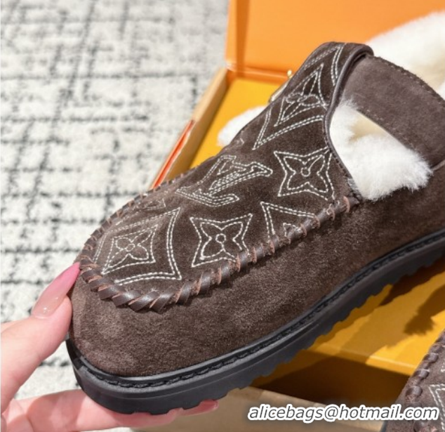 Fashion Louis Vuitton Colorado Comfort Mary Janes Loafers in Monogram-Embroidered Suede and Wool Brown 1AIGKZ 1022076