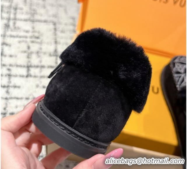 Grade Quality Louis Vuitton Colorado Comfort Mary Janes Loafers in Monogram-Embroidered Suede and Wool Black 1AIGKZ 1022