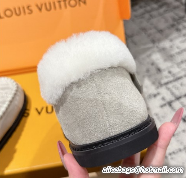 Buy Luxury Louis Vuitton Colorado Comfort Mary Janes Loafers in Monogram-Embroidered Suede and Wool Light Grey 1AIGKZ 10