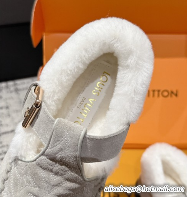Buy Luxury Louis Vuitton Colorado Comfort Mary Janes Loafers in Monogram-Embroidered Suede and Wool Light Grey 1AIGKZ 10