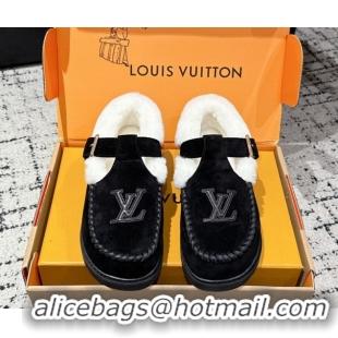 Classic Hot Louis Vuitton Colorado Comfort Mary Janes Loafers in LV Suede and Wool Black 1AIGKZ 1022080