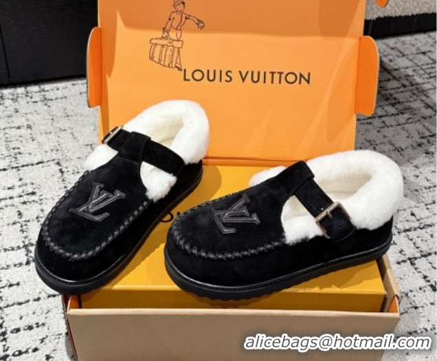 Classic Hot Louis Vuitton Colorado Comfort Mary Janes Loafers in LV Suede and Wool Black 1AIGKZ 1022080
