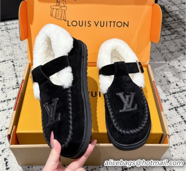 Classic Hot Louis Vuitton Colorado Comfort Mary Janes Loafers in LV Suede and Wool Black 1AIGKZ 1022080