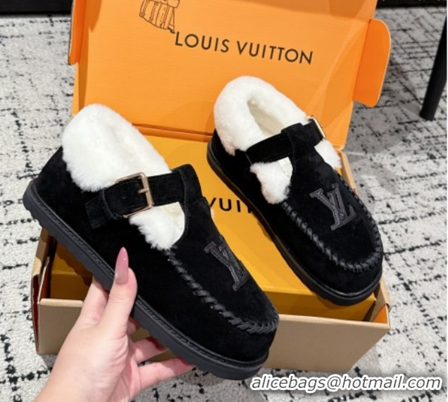 Classic Hot Louis Vuitton Colorado Comfort Mary Janes Loafers in LV Suede and Wool Black 1AIGKZ 1022080