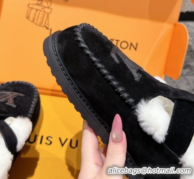 Classic Hot Louis Vuitton Colorado Comfort Mary Janes Loafers in LV Suede and Wool Black 1AIGKZ 1022080