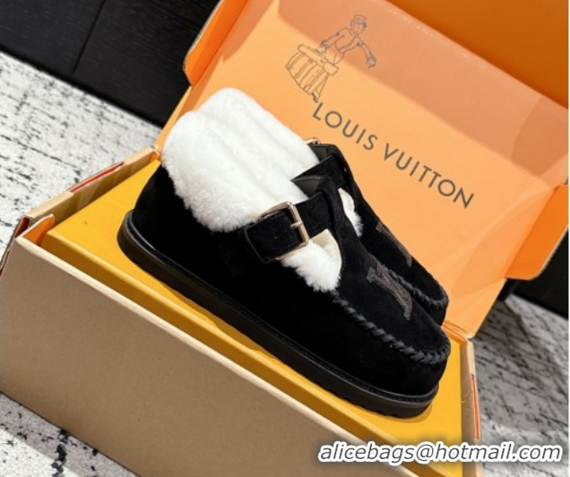 Classic Hot Louis Vuitton Colorado Comfort Mary Janes Loafers in LV Suede and Wool Black 1AIGKZ 1022080