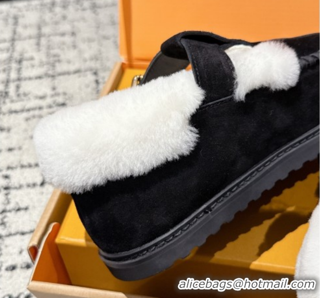 Classic Hot Louis Vuitton Colorado Comfort Mary Janes Loafers in LV Suede and Wool Black 1AIGKZ 1022080