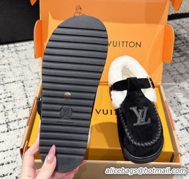 Classic Hot Louis Vuitton Colorado Comfort Mary Janes Loafers in LV Suede and Wool Black 1AIGKZ 1022080