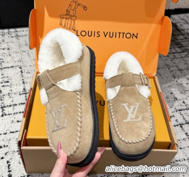 Good Quality Louis Vuitton Colorado Comfort Mary Janes Loafers in LV Suede and Wool Beige 1AIGKZ 1022081