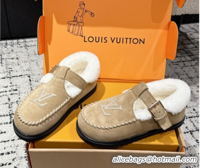 Good Quality Louis Vuitton Colorado Comfort Mary Janes Loafers in LV Suede and Wool Beige 1AIGKZ 1022081