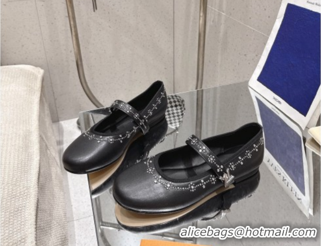 Cheap Price Louis Vuitton Romy Flat Ballerinas Flat in Leather and Studs 1AICXL Black 1022082
