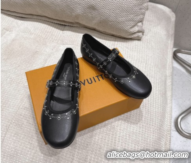Cheap Price Louis Vuitton Romy Flat Ballerinas Flat in Leather and Studs 1AICXL Black 1022082