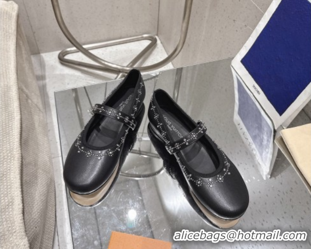 Cheap Price Louis Vuitton Romy Flat Ballerinas Flat in Leather and Studs 1AICXL Black 1022082