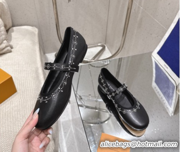 Cheap Price Louis Vuitton Romy Flat Ballerinas Flat in Leather and Studs 1AICXL Black 1022082