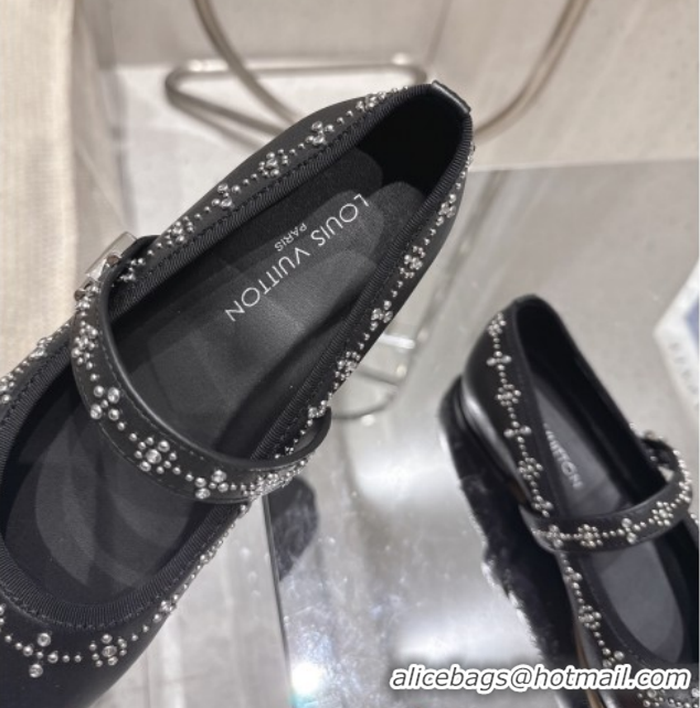Cheap Price Louis Vuitton Romy Flat Ballerinas Flat in Leather and Studs 1AICXL Black 1022082