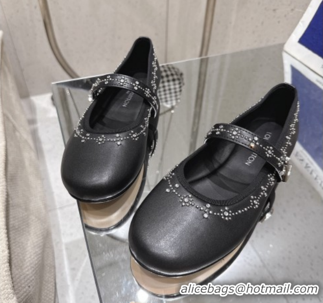 Cheap Price Louis Vuitton Romy Flat Ballerinas Flat in Leather and Studs 1AICXL Black 1022082