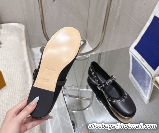 Cheap Price Louis Vuitton Romy Flat Ballerinas Flat in Leather and Studs 1AICXL Black 1022082