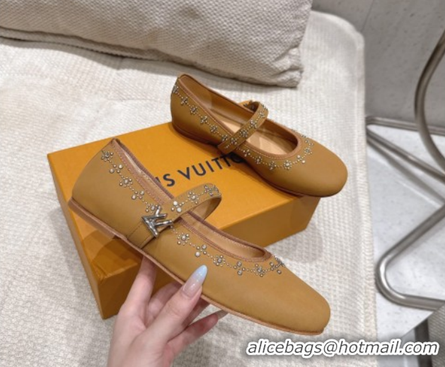 Sophisticated Louis Vuitton Romy Flat Ballerinas Flat in Suede and Studs 1AICXL Yellow 1022084
