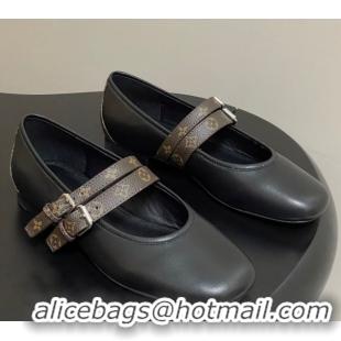 Charming Louis Vuitton Ballet Ballerinas Flat in Leather and Buckle Strap 1AIS37 Black 1022085