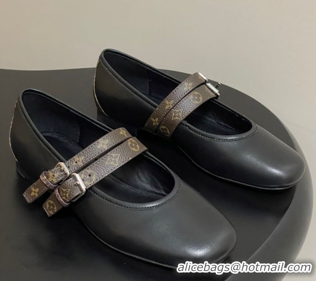 Charming Louis Vuitton Ballet Ballerinas Flat in Leather and Buckle Strap 1AIS37 Black 1022085