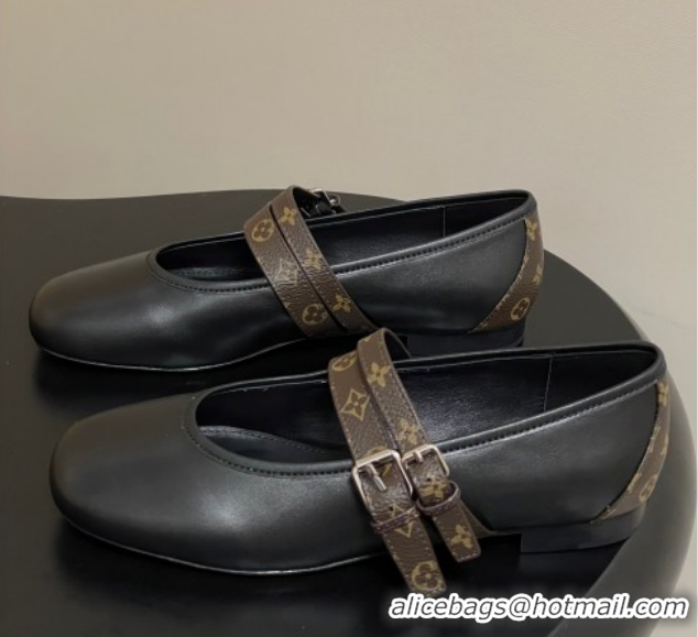 Charming Louis Vuitton Ballet Ballerinas Flat in Leather and Buckle Strap 1AIS37 Black 1022085