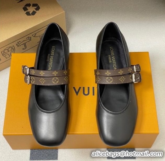 Charming Louis Vuitton Ballet Ballerinas Flat in Leather and Buckle Strap 1AIS37 Black 1022085