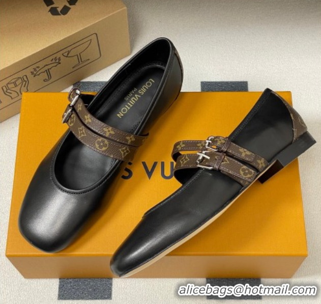 Charming Louis Vuitton Ballet Ballerinas Flat in Leather and Buckle Strap 1AIS37 Black 1022085
