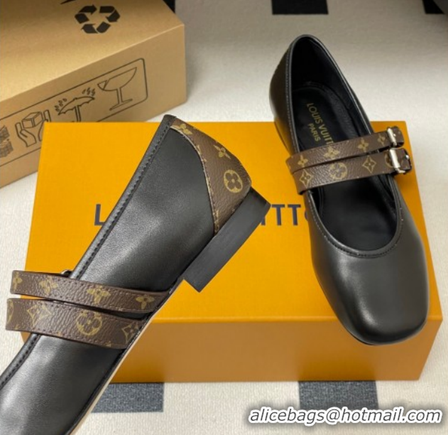 Charming Louis Vuitton Ballet Ballerinas Flat in Leather and Buckle Strap 1AIS37 Black 1022085