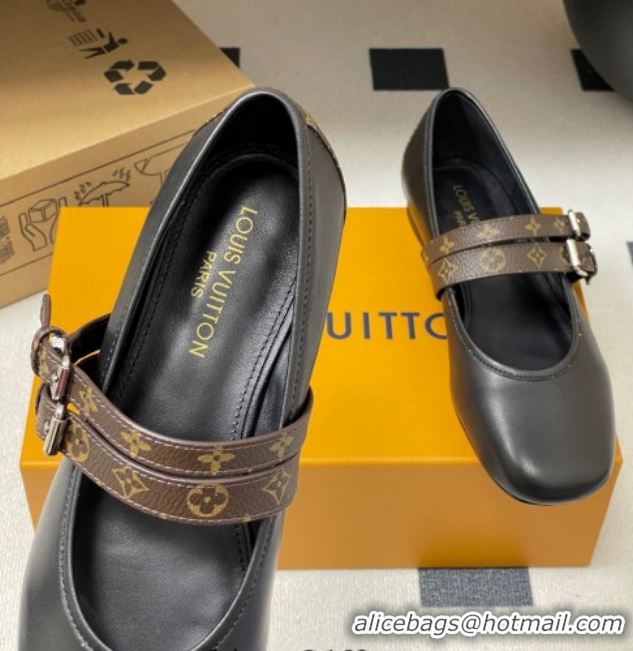 Charming Louis Vuitton Ballet Ballerinas Flat in Leather and Buckle Strap 1AIS37 Black 1022085