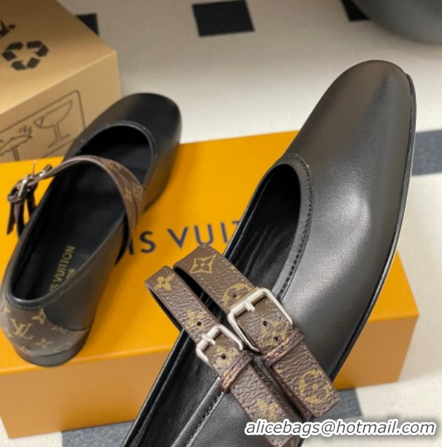 Charming Louis Vuitton Ballet Ballerinas Flat in Leather and Buckle Strap 1AIS37 Black 1022085