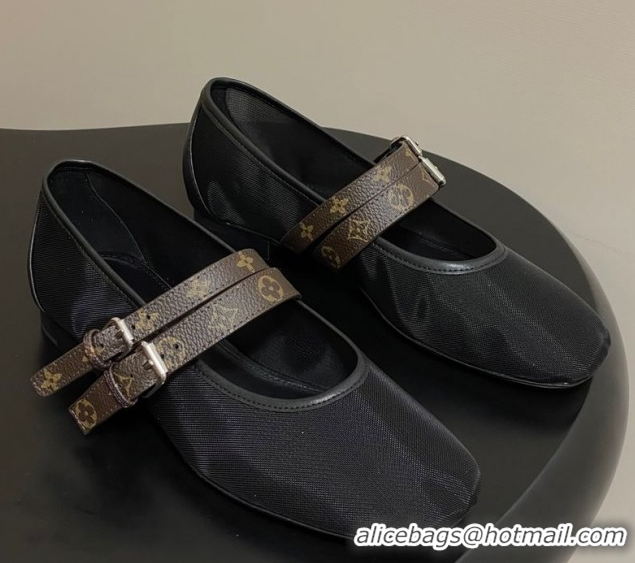 Most Popular Louis Vuitton Ballet Ballerinas Flat in Mesh and Buckle Strap 1AIS37 Black 1022086