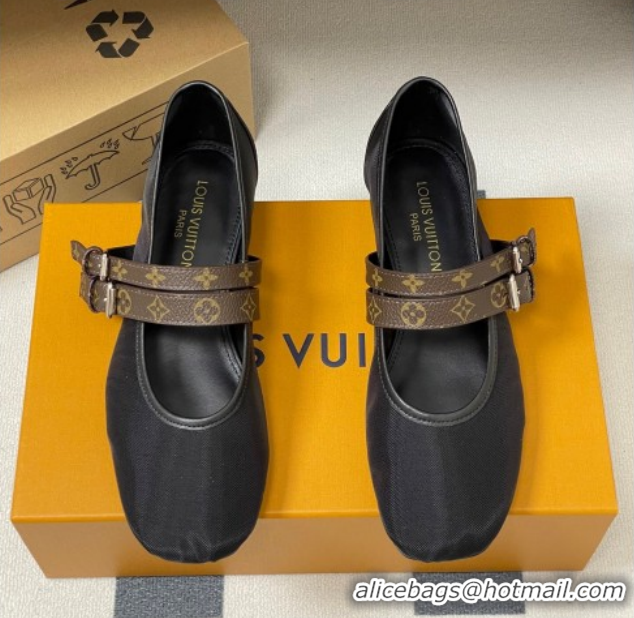 Most Popular Louis Vuitton Ballet Ballerinas Flat in Mesh and Buckle Strap 1AIS37 Black 1022086