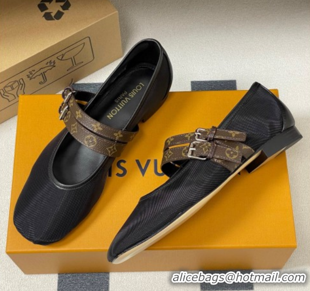 Most Popular Louis Vuitton Ballet Ballerinas Flat in Mesh and Buckle Strap 1AIS37 Black 1022086