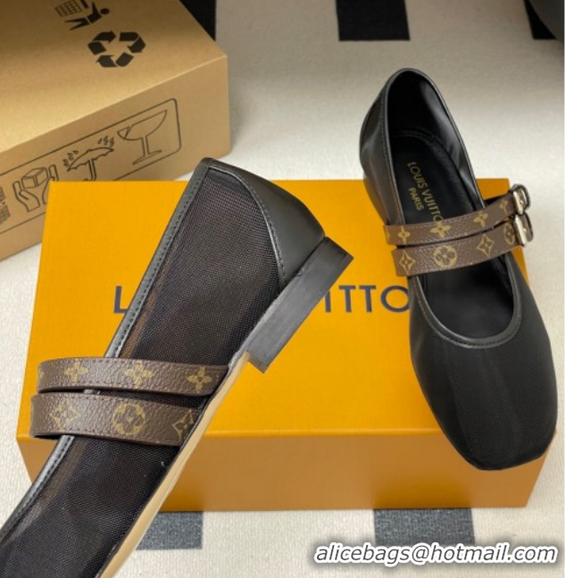 Most Popular Louis Vuitton Ballet Ballerinas Flat in Mesh and Buckle Strap 1AIS37 Black 1022086
