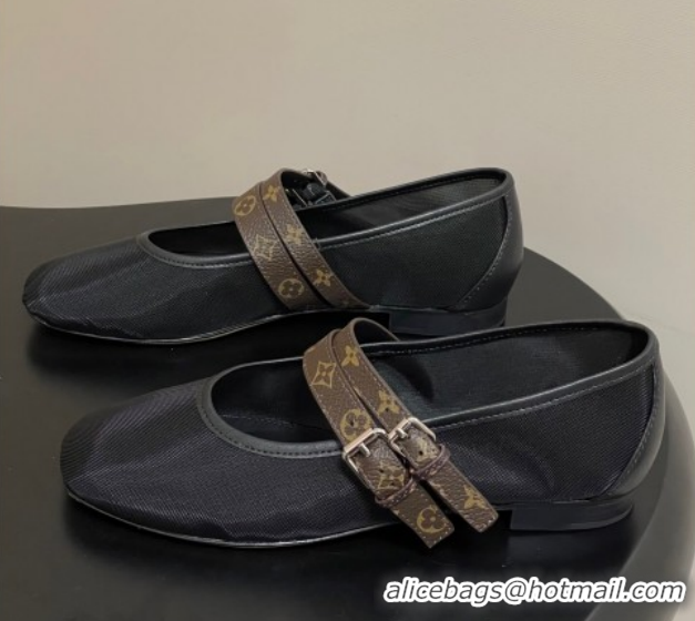 Most Popular Louis Vuitton Ballet Ballerinas Flat in Mesh and Buckle Strap 1AIS37 Black 1022086