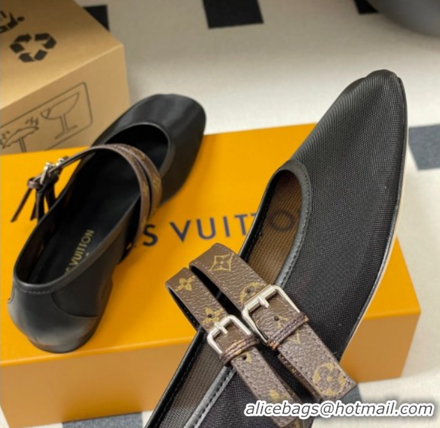 Most Popular Louis Vuitton Ballet Ballerinas Flat in Mesh and Buckle Strap 1AIS37 Black 1022086