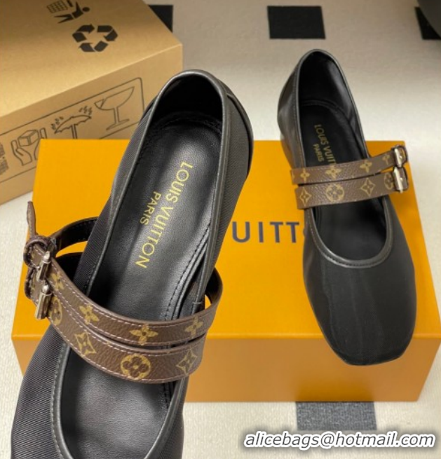 Most Popular Louis Vuitton Ballet Ballerinas Flat in Mesh and Buckle Strap 1AIS37 Black 1022086