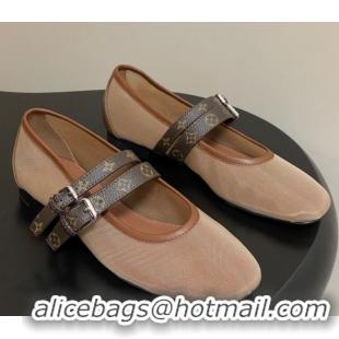 Luxurious Louis Vuitton Ballet Ballerinas Flat in Mesh and Buckle Strap 1AIS37 Brown 1022087