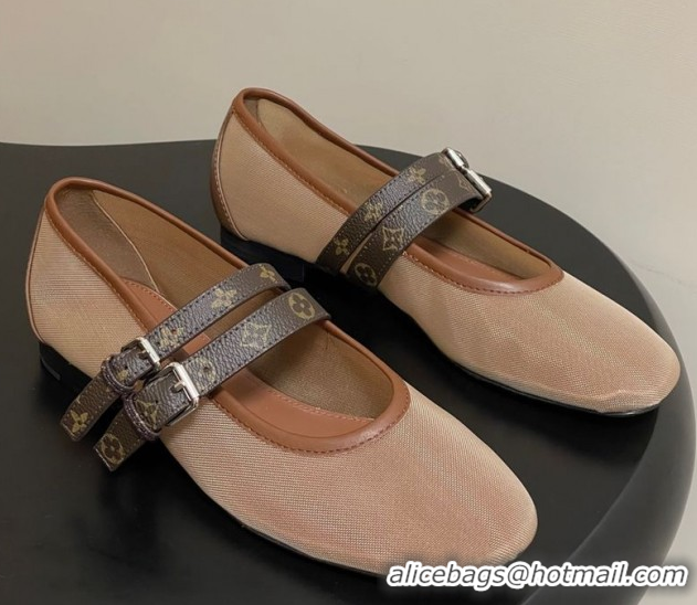 Luxurious Louis Vuitton Ballet Ballerinas Flat in Mesh and Buckle Strap 1AIS37 Brown 1022087