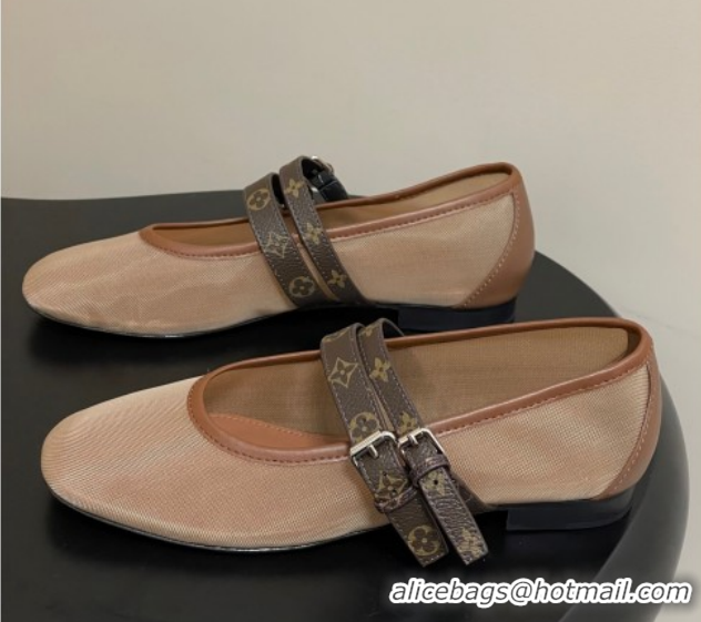 Luxurious Louis Vuitton Ballet Ballerinas Flat in Mesh and Buckle Strap 1AIS37 Brown 1022087