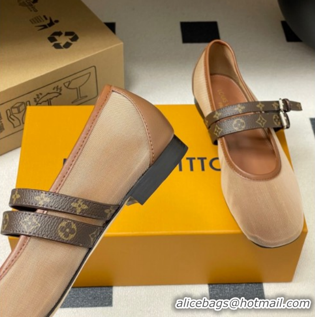 Luxurious Louis Vuitton Ballet Ballerinas Flat in Mesh and Buckle Strap 1AIS37 Brown 1022087