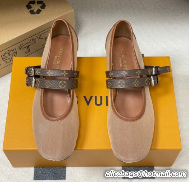 Luxurious Louis Vuitton Ballet Ballerinas Flat in Mesh and Buckle Strap 1AIS37 Brown 1022087