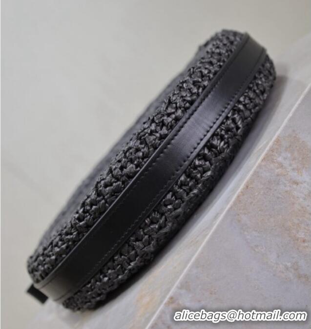 Promotional Saint Laurent Round Bag in Raffia and Vegetable-tanned Leather 685601 Black 2025