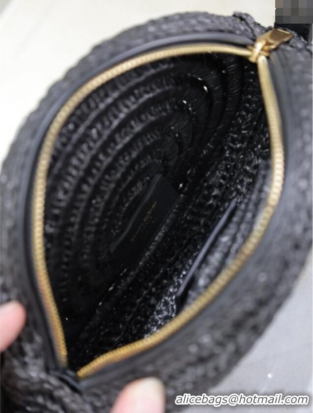 Promotional Saint Laurent Round Bag in Raffia and Vegetable-tanned Leather 685601 Black 2025