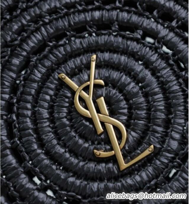 Promotional Saint Laurent Round Bag in Raffia and Vegetable-tanned Leather 685601 Black 2025