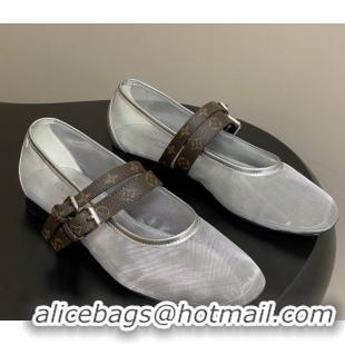 Pretty Style Louis Vuitton Ballet Ballerinas Flat in Mesh and Buckle Strap 1AIS37 Silver 1022088