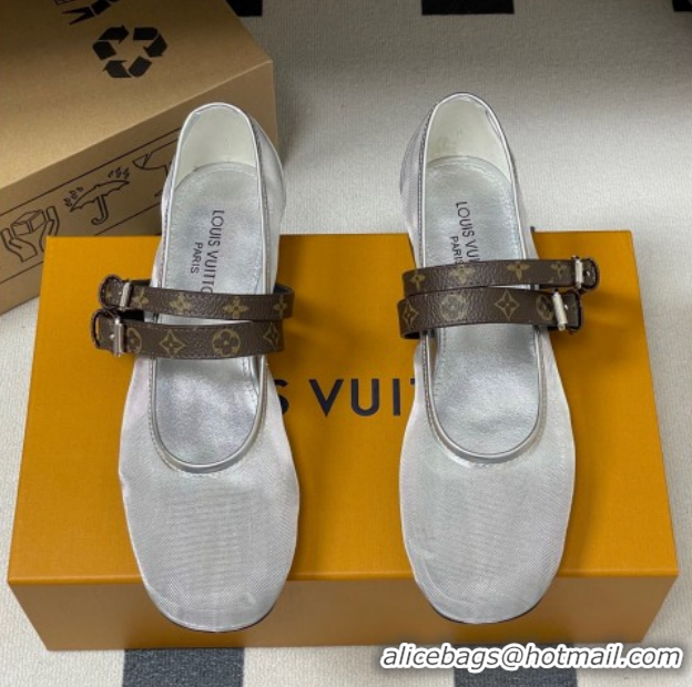 Pretty Style Louis Vuitton Ballet Ballerinas Flat in Mesh and Buckle Strap 1AIS37 Silver 1022088