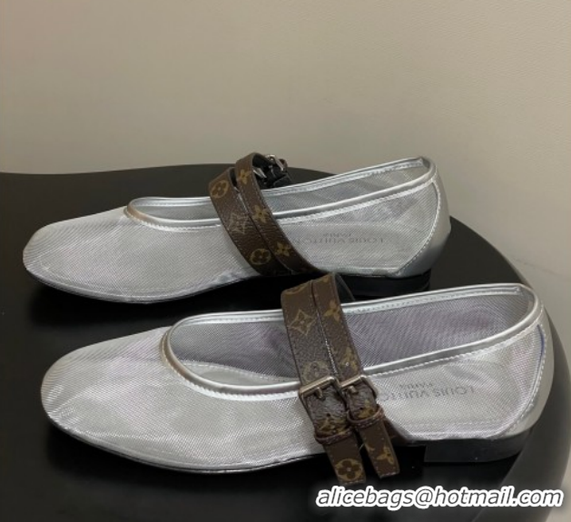 Pretty Style Louis Vuitton Ballet Ballerinas Flat in Mesh and Buckle Strap 1AIS37 Silver 1022088