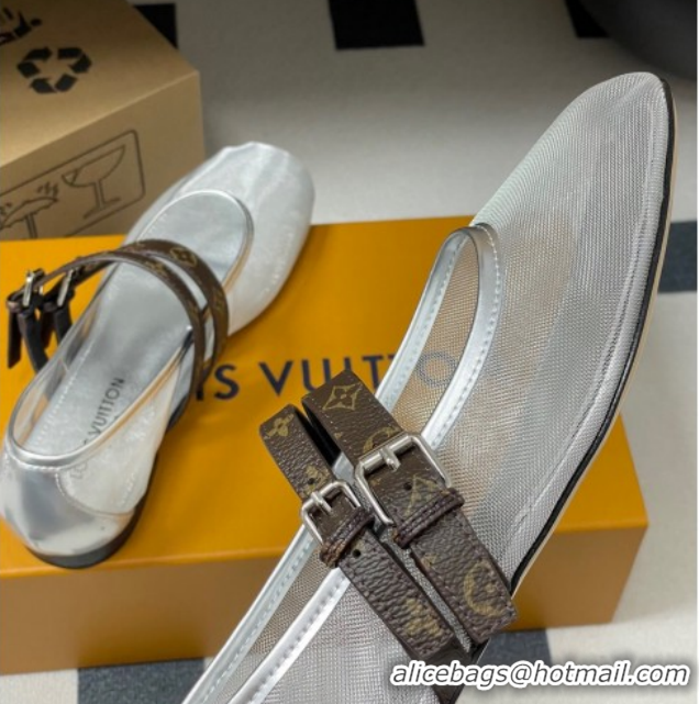 Pretty Style Louis Vuitton Ballet Ballerinas Flat in Mesh and Buckle Strap 1AIS37 Silver 1022088